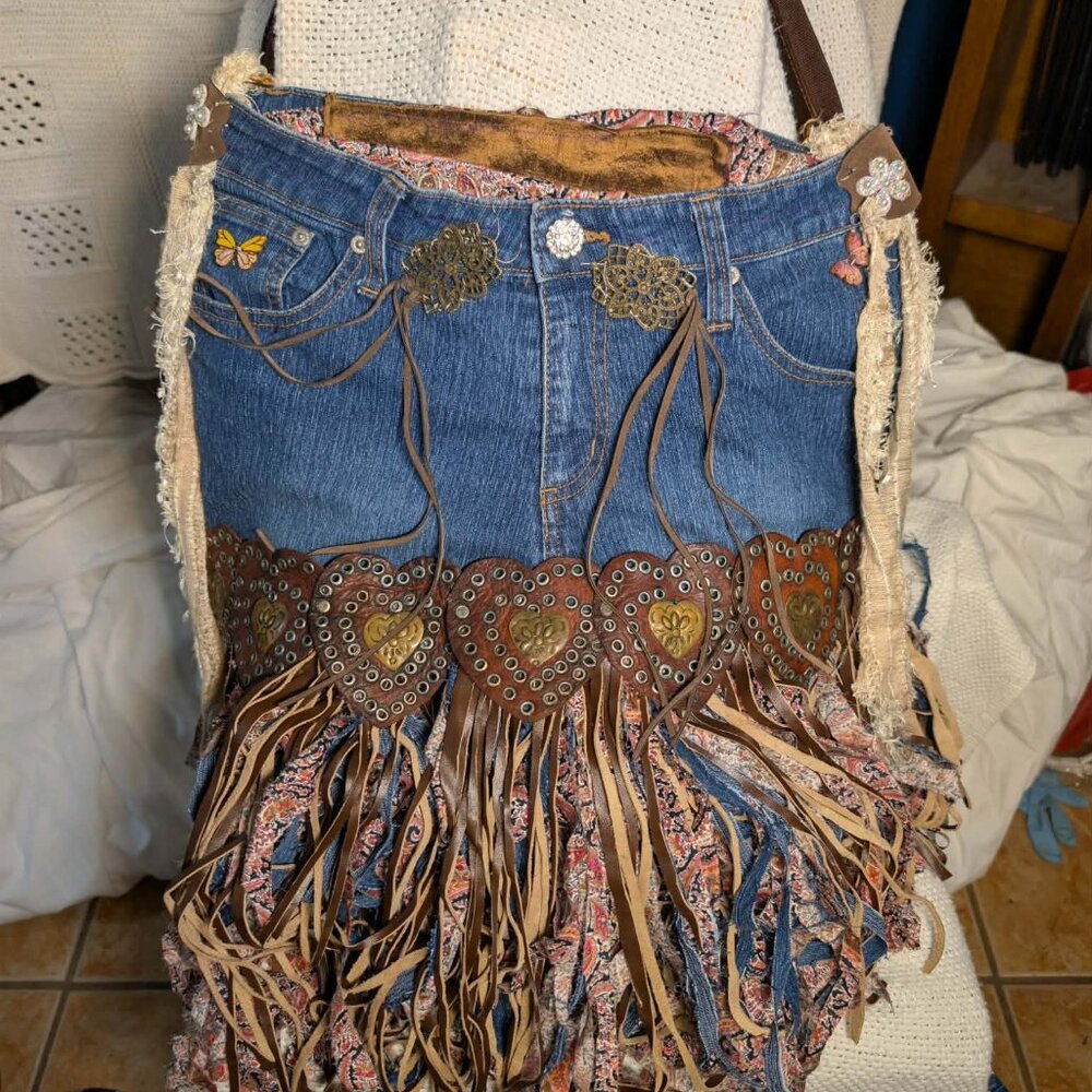 Cowgirl Blue Jean Rag Bag Handmade Crossbody